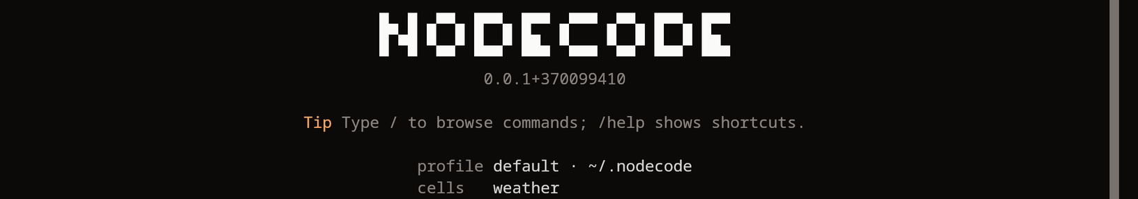 The landing after a restart: profile default and cells weather.