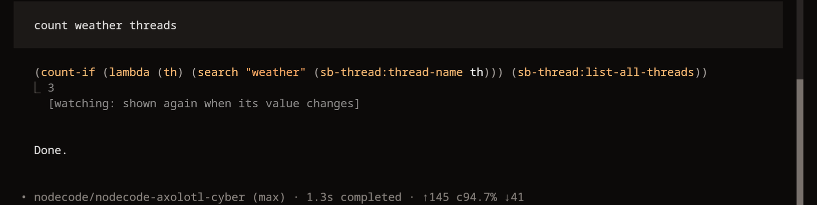 After two restarts, three weather threads run.